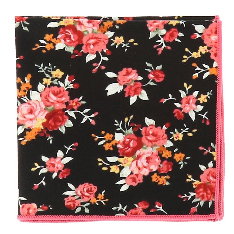 Pochette Costume Fleurs Noire Grise et Rose