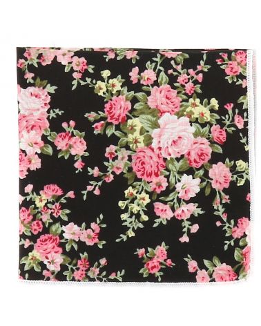 Pochette Costume Fleurs Noire Grise et Rose