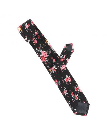 Cravate Fleurs Noire et Corail