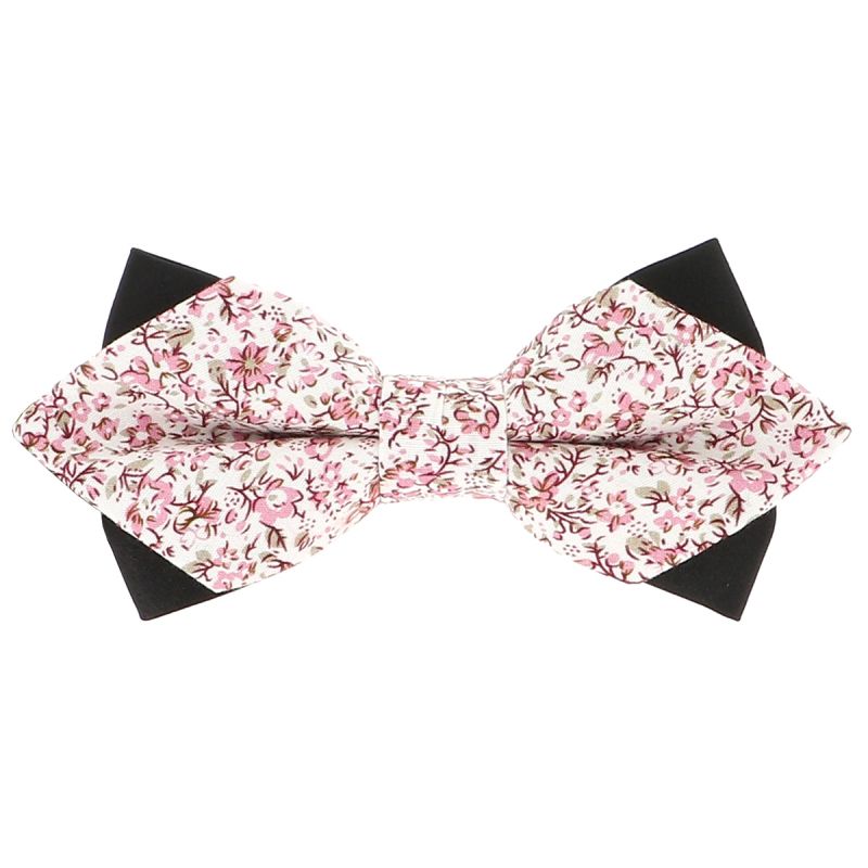 Noeud Papillon Pointu Liberty Blanc et Vieux rose