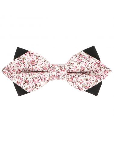 Noeud Papillon Pointu Liberty Blanc et Vieux rose