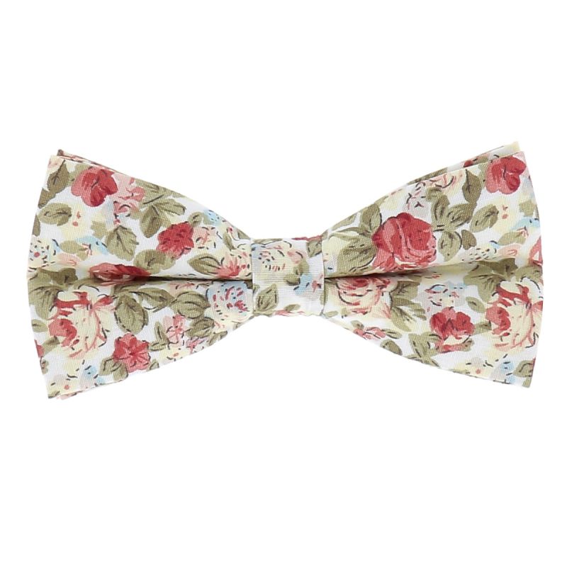 Noeud Papillon Fleurs Blanc et Rose