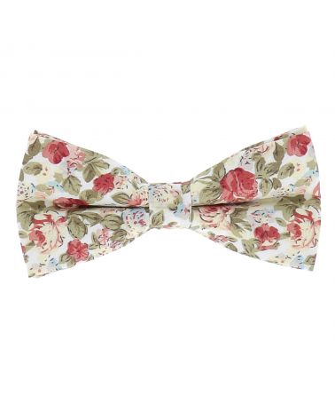 Noeud Papillon Fleurs Blanc et Rose