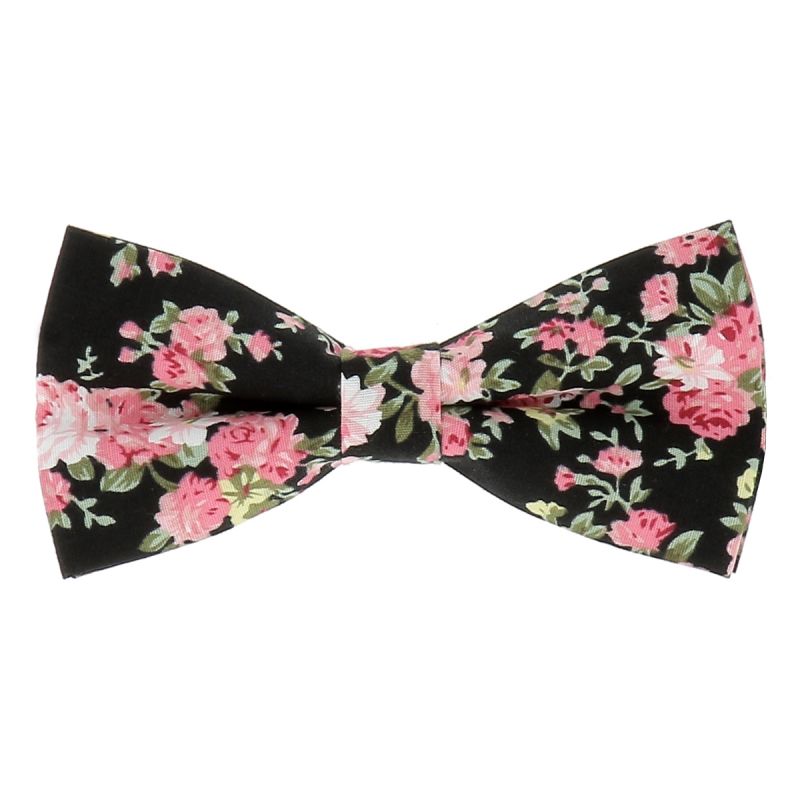 Noeud Papillon Fleurs Noir et Rose