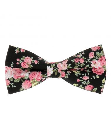 Noeud Papillon Fleurs Noir et Rose