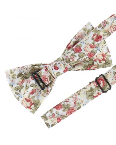 Noeud Papillon Fleurs Blanc et Rose