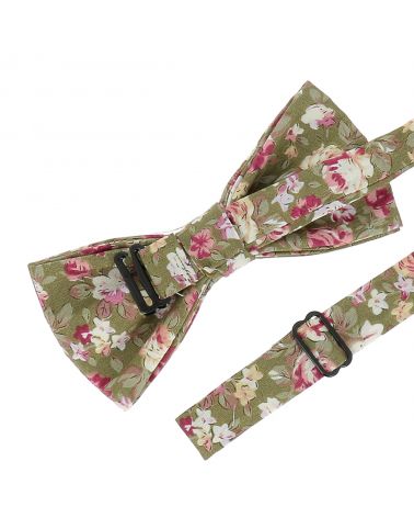 Noeud Papillon Fleurs Vert et Rose