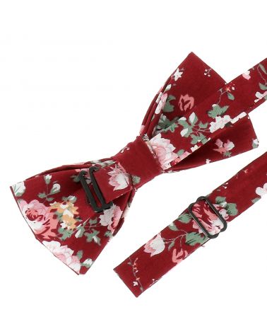 Noeud Papillon Fleurs Bordeaux