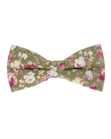 Noeud Papillon Fleurs Vert et Rose